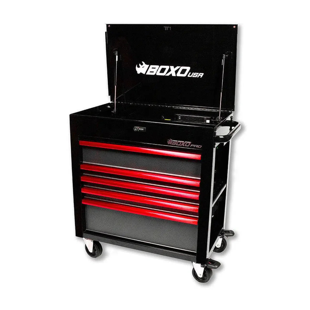 Pro Series | 35" 5 Drawer Service Cart w/ Digit Lock - Black (No Red Strip)