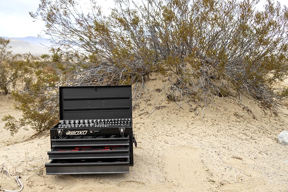 20" 3-Drawer Portable Steel Tool Box | Black/Blue