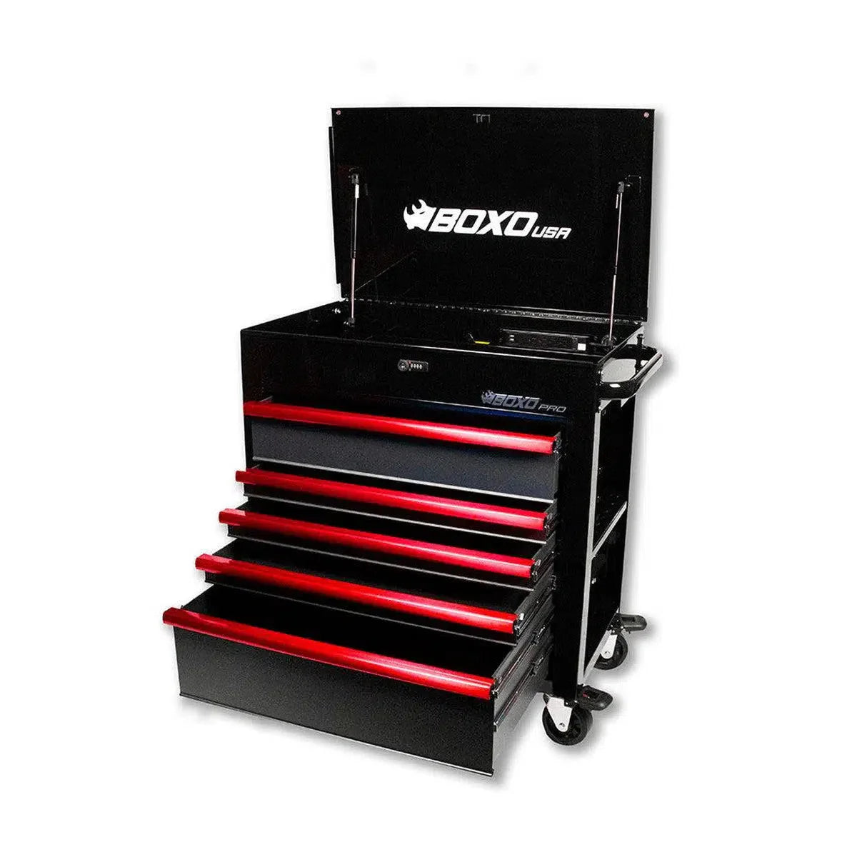 Pro Series | 35" 5 Drawer Service Cart w/ Digit Lock - Black (No Red Strip)