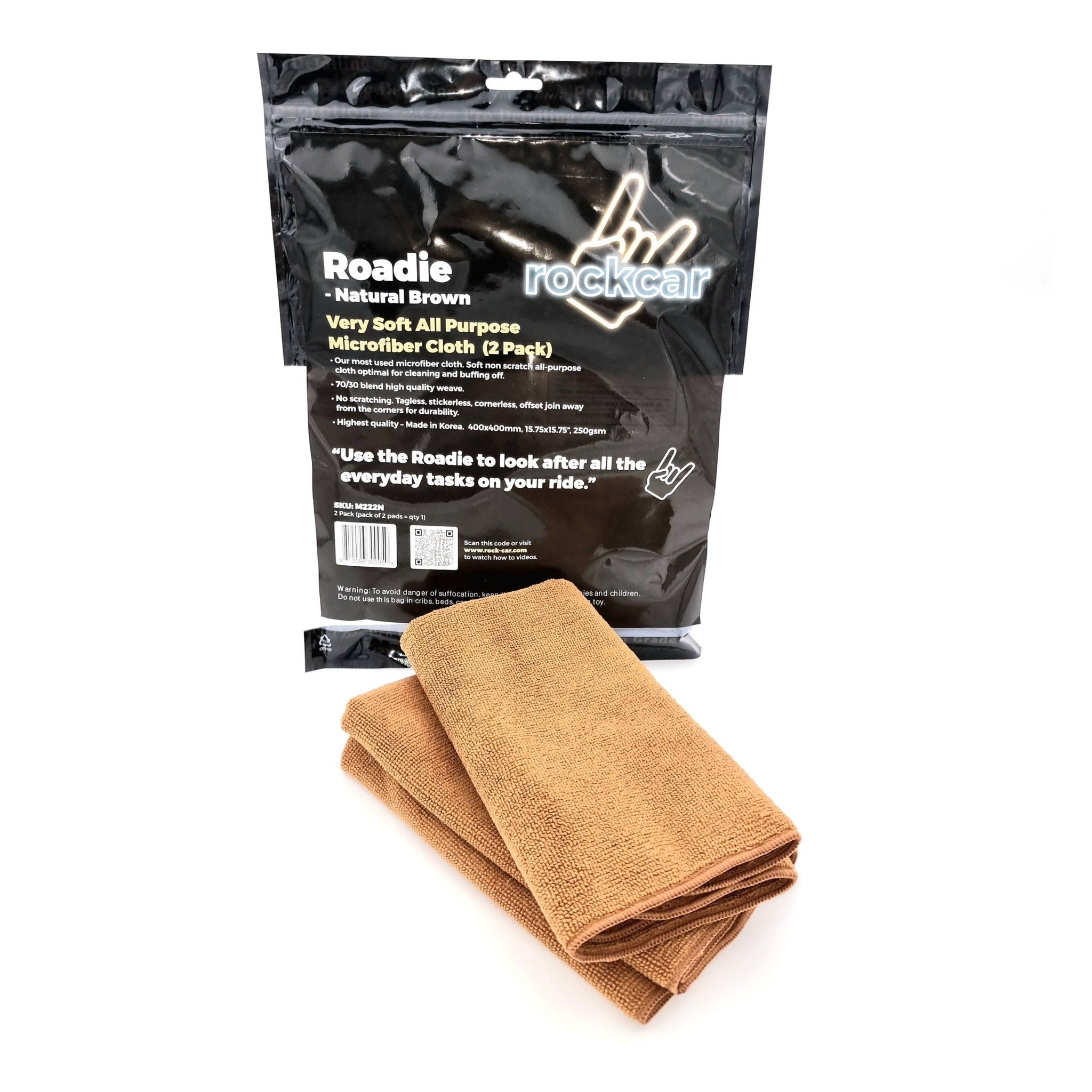 RockCar Roadie Microfibre Cloth, Natural Brown, 2 Pack