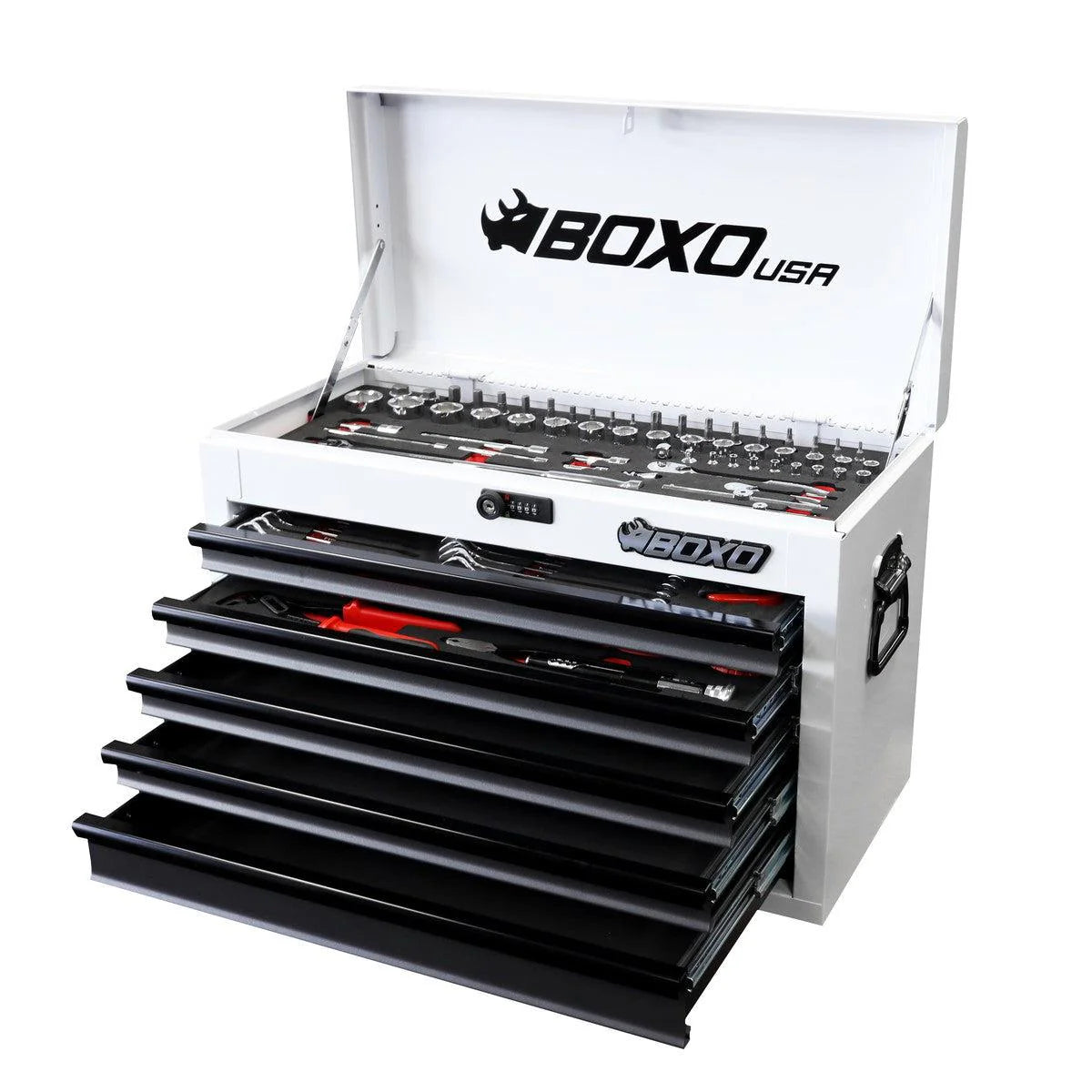 MotoBox | 103-Piece Metric Motorcycle Tool Set with 5-Drawer Hand Carry Tool Box - Black, Black