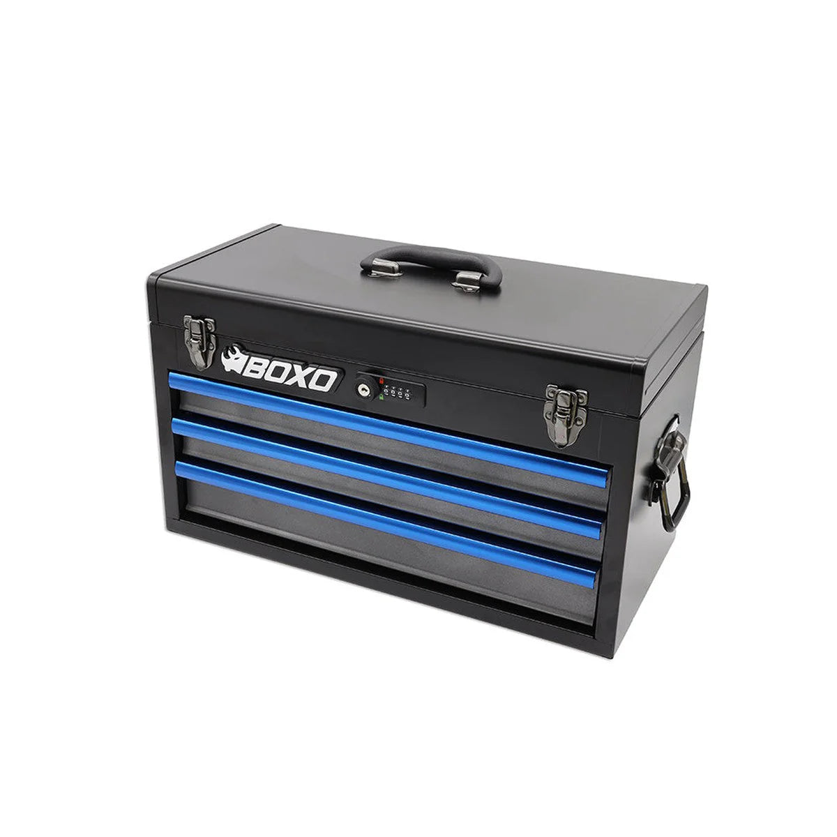 20" 3-Drawer Portable Steel Tool Box | Black/Blue
