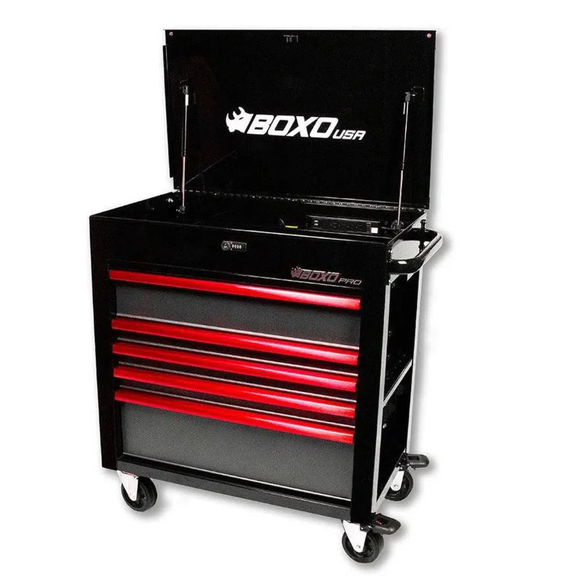 Pro Series | 35" 5 Drawer Service Cart w/ Digit Lock - Black (No Red Strip)
