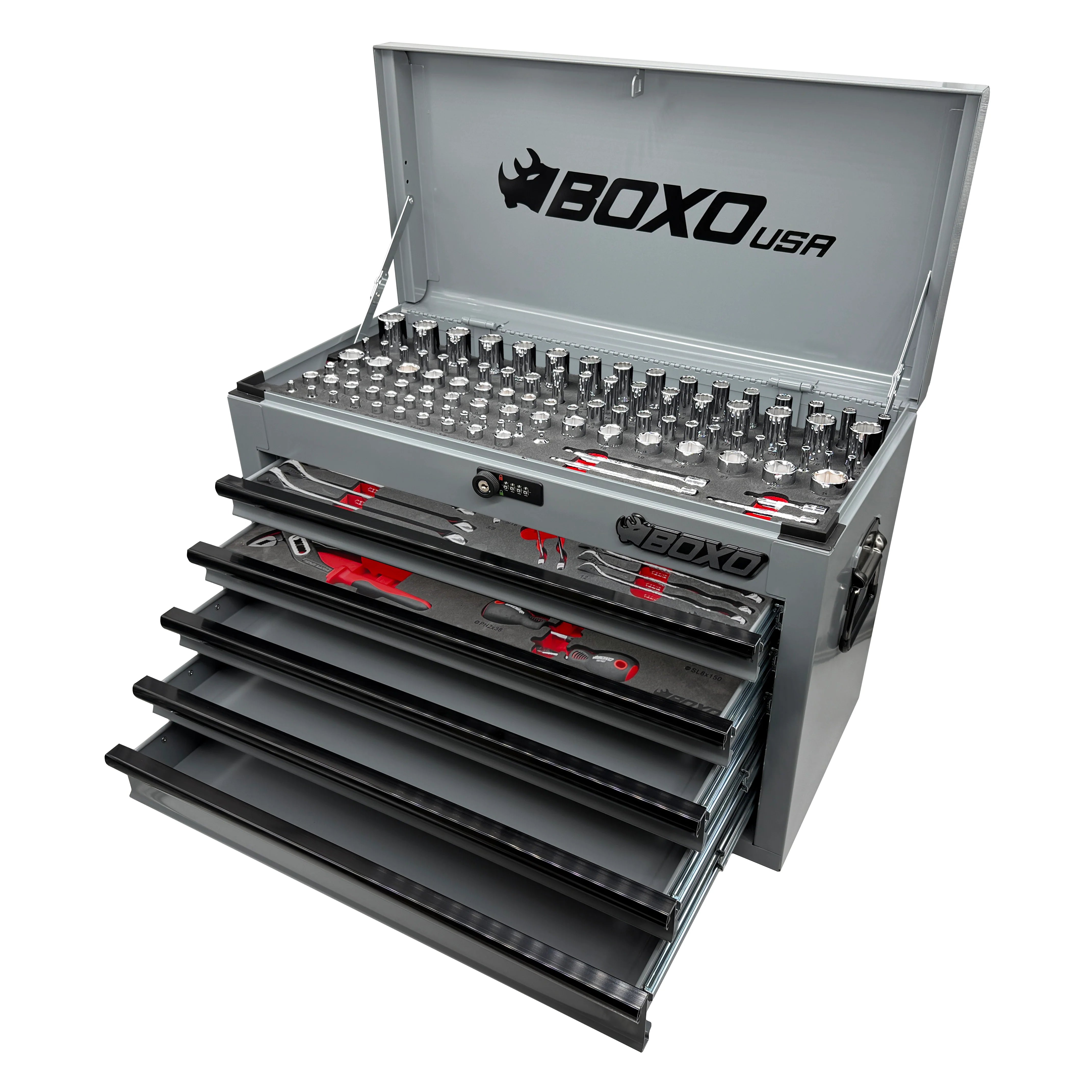 MotoBox | 103-Piece Metric Motorcycle Tool Set with 5-Drawer Hand Carry Tool Box - Black, Black