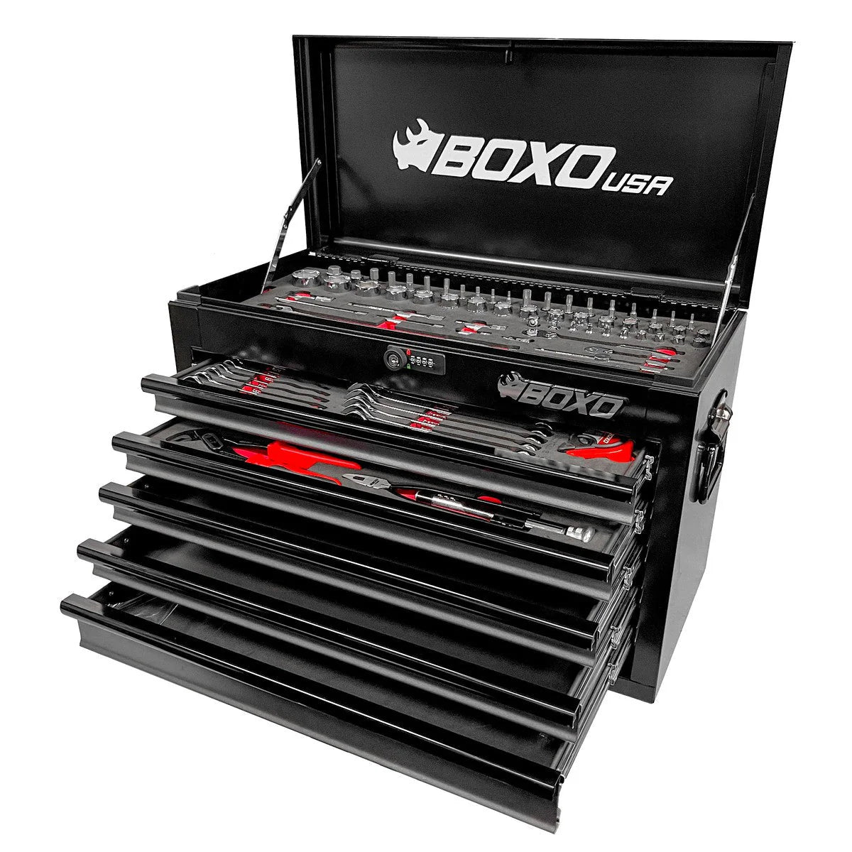 MotoBox | 103-Piece Metric Motorcycle Tool Set with 5-Drawer Hand Carry Tool Box - Black, Black
