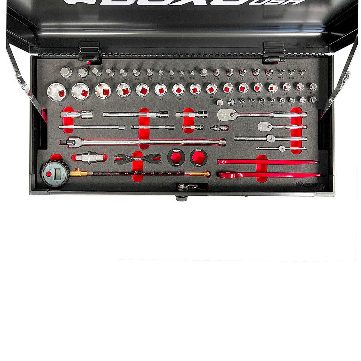 MotoBox | 103-Piece Metric Motorcycle Tool Set with 5-Drawer Hand Carry Tool Box - Black, Black