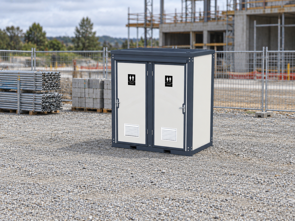 Mobile Double Toilets at a Commercial Construction Site