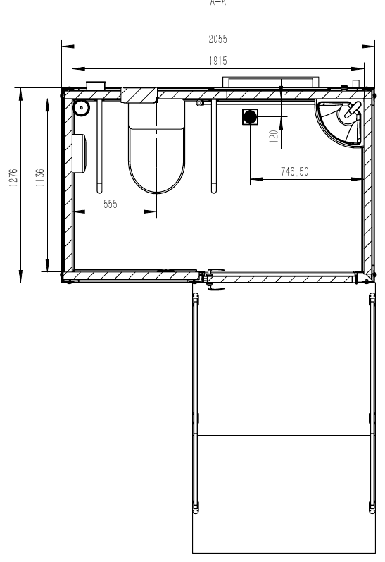 Illustrative floor layout for Accessible-Layout Mobile Toilet with Ramp