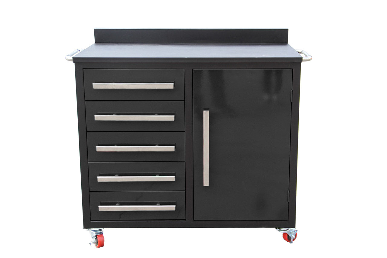 Ultimate Trolley Workbench with Drawers and Cupboard Black