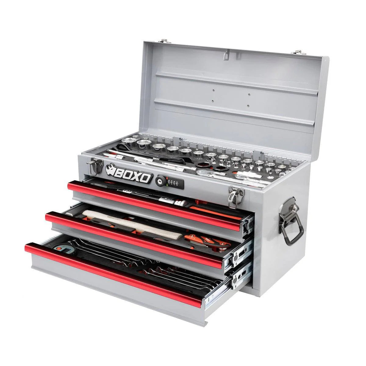 MotoBox | 103-Piece Metric Motorcycle 3-Drawer Hand Carry Tool Box - Black, Blue