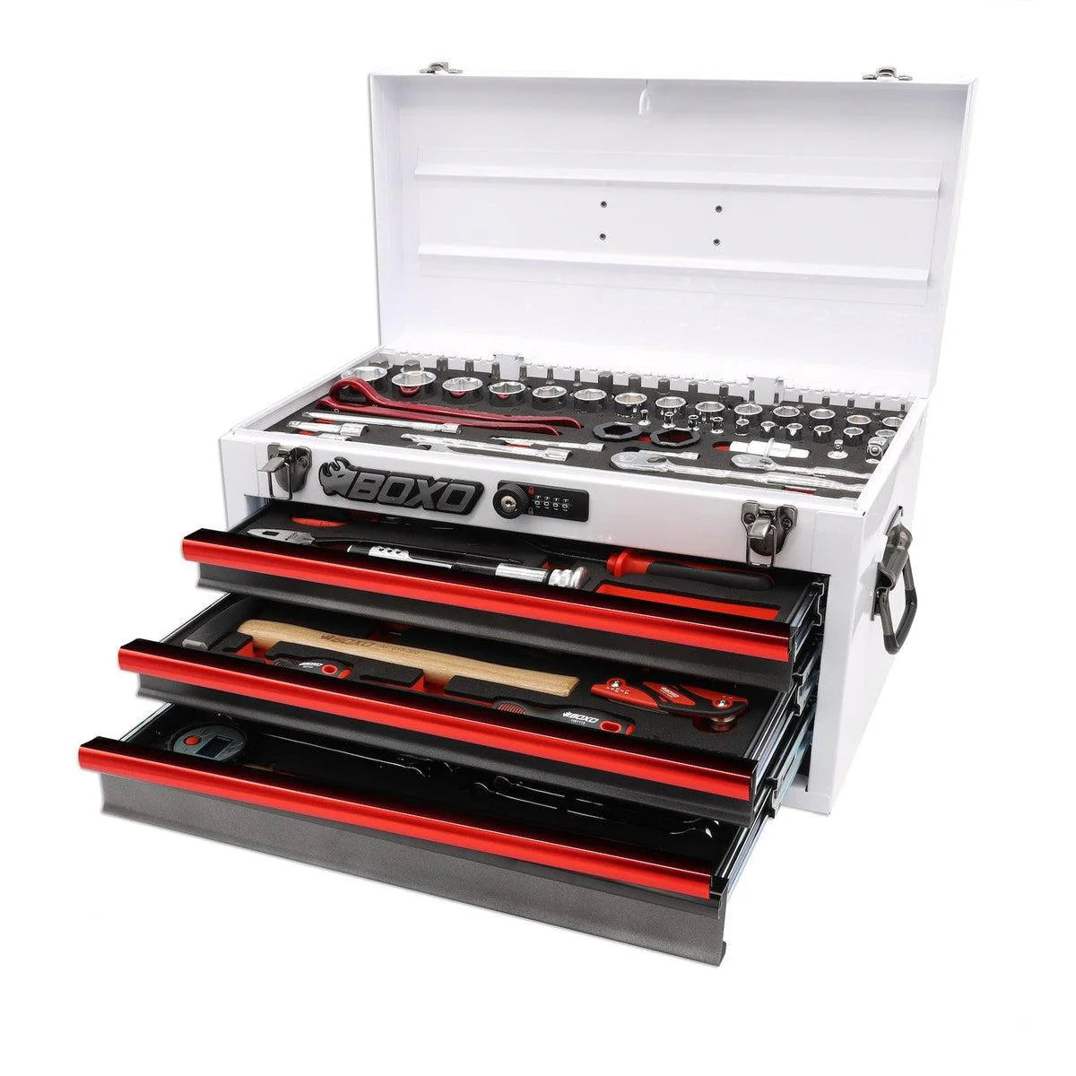MotoBox | 103-Piece Metric Motorcycle 3-Drawer Hand Carry Tool Box - Black, Blue