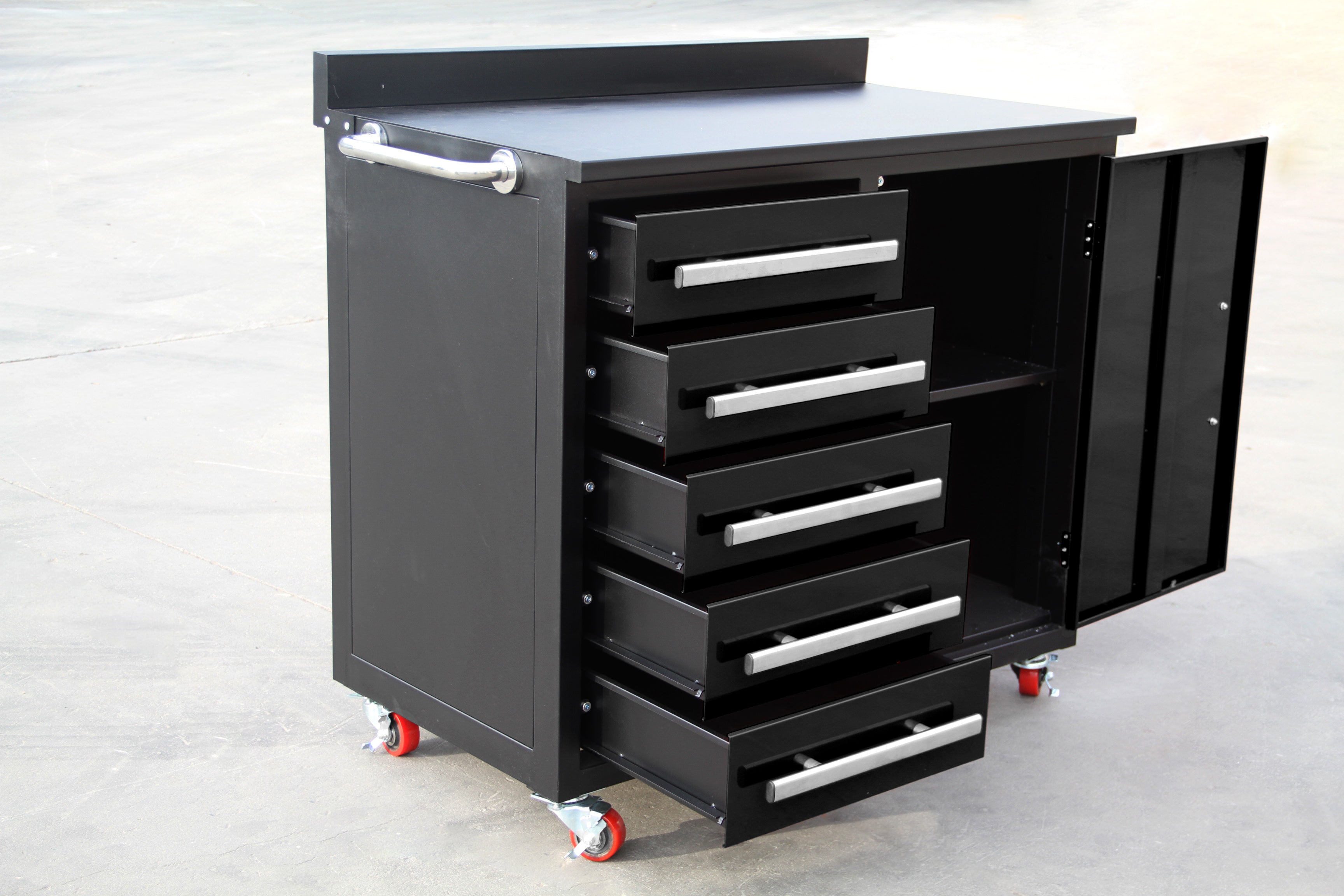 Ultimate Trolley Workbench with Drawers and Cupboard Black