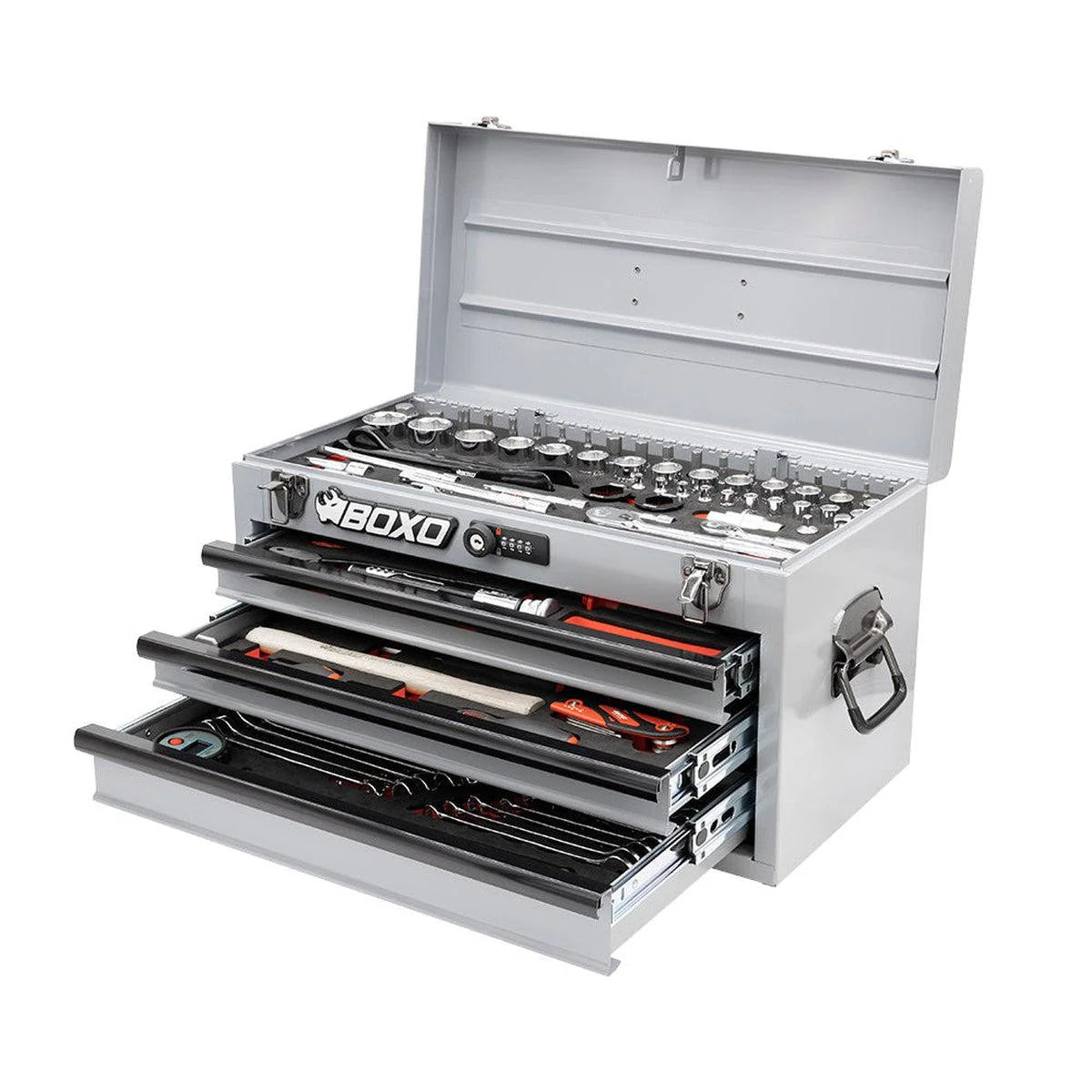MotoBox | 103-Piece Metric Motorcycle 3-Drawer Hand Carry Tool Box - Black, Blue