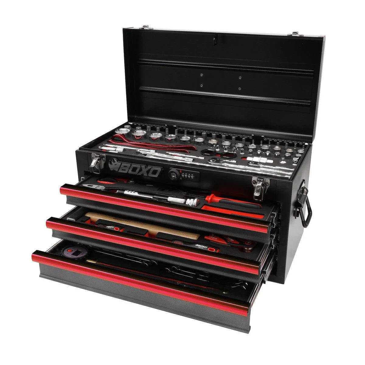 MotoBox | 103-Piece Metric Motorcycle 3-Drawer Hand Carry Tool Box - Black, Blue