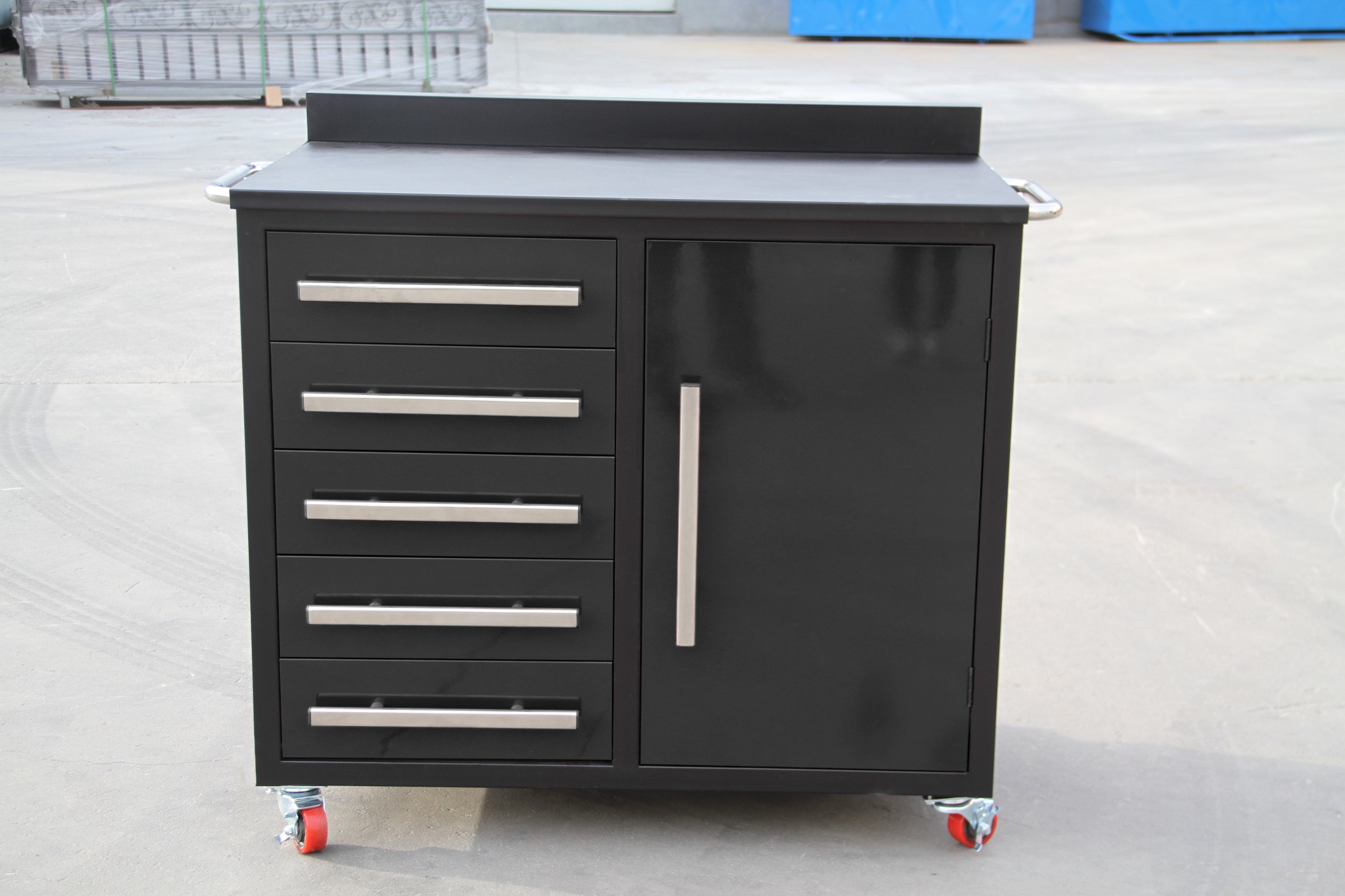 Ultimate Trolley Workbench with Drawers and Cupboard Black