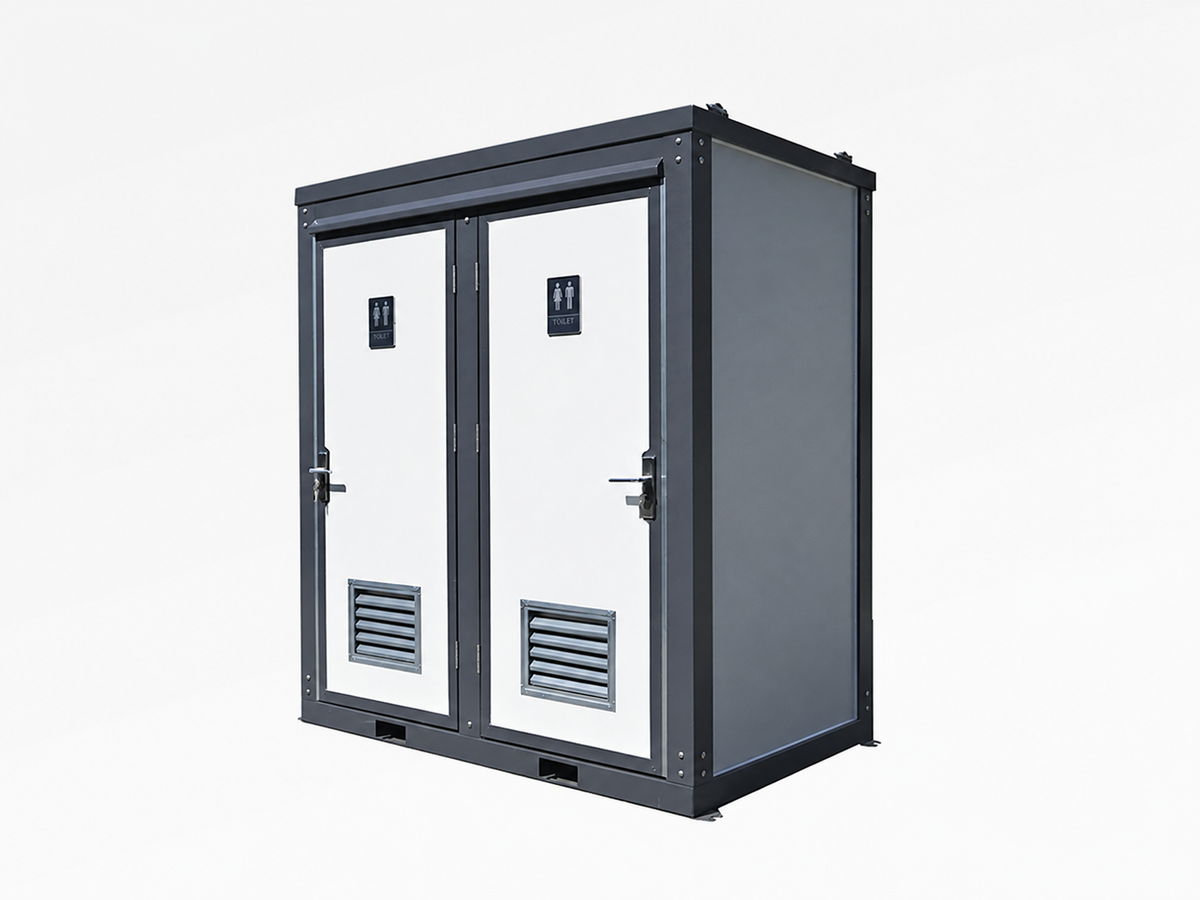 Mobile Double Toilets – Front Three-Quarter View