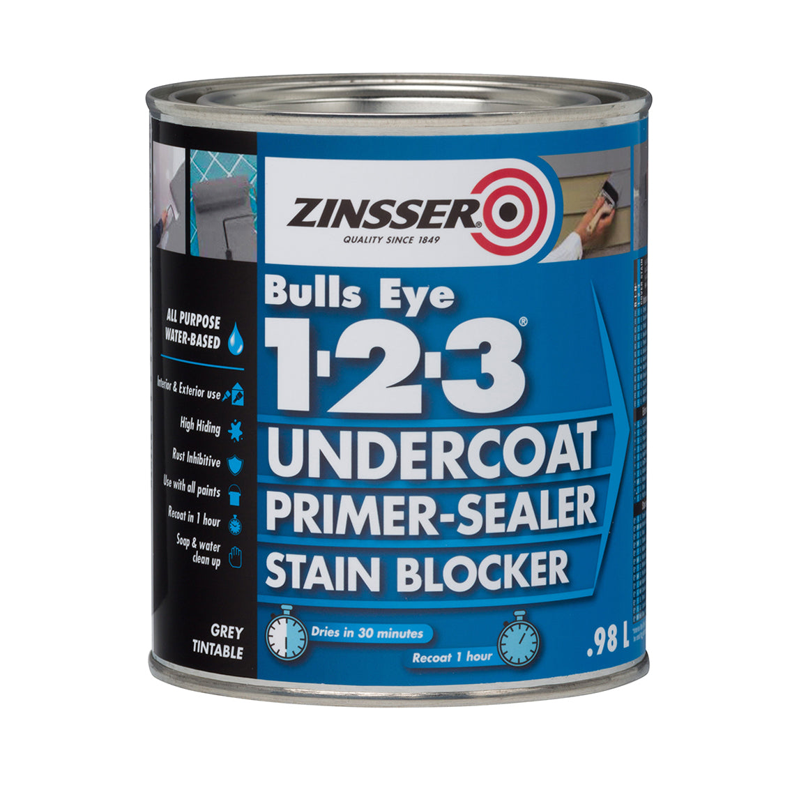 Zinsser Bulls Eye 1-2-3 Water Based Primer Sealer Interior/Exterior Glossy Deep Tint 1 Gl 6 Oz - House Primers - View #6