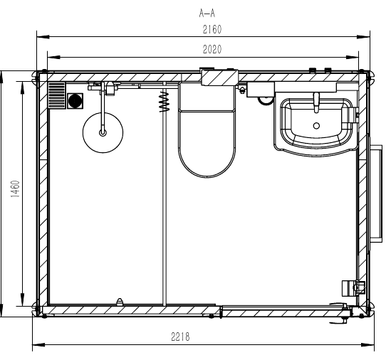 Illustrative floor layout for Compact Mobile Bathroom with Open Shower
